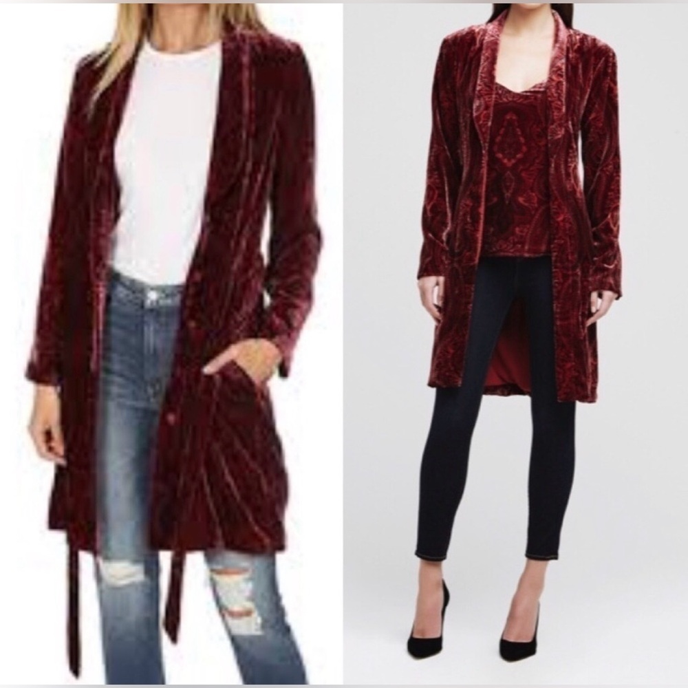 L’Agence Cressida Velvet Paisley Print Robe-Inspired Jacket, Burgundy Red,  Wome
